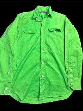 💚 Vintage Polo Ralph Lauren Green Utility Work Shirt S 8886-18 💚